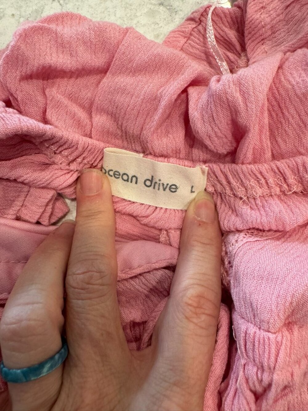 Ocean Drive Baby Pink Rayon Crinkle Tank Top w/ Ruffle - Women's Size Large - Picture 8 of 9